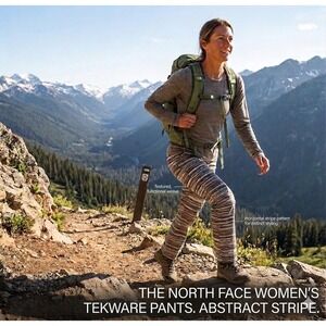 The North Face Tekware Pants Womens 12 Brown Abstract Stripe Cotton Hiking NEW